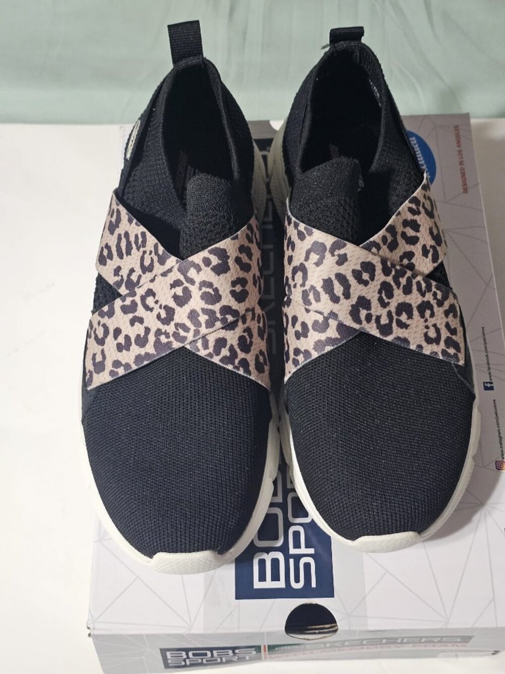 Skechers BOBS B Flex Washable Slip-On Kitty Leopard Kickstart Black SZ 7.5